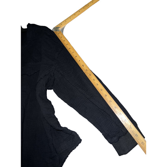 7 For All Mankind Top Women's L Black Oversized Long Sleeve Raw Hem Henley Shirt - Picture 7 of 10